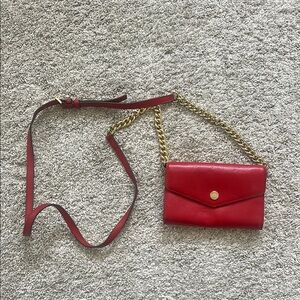 Michael Kors Red Leather Chain Shoulder Bag